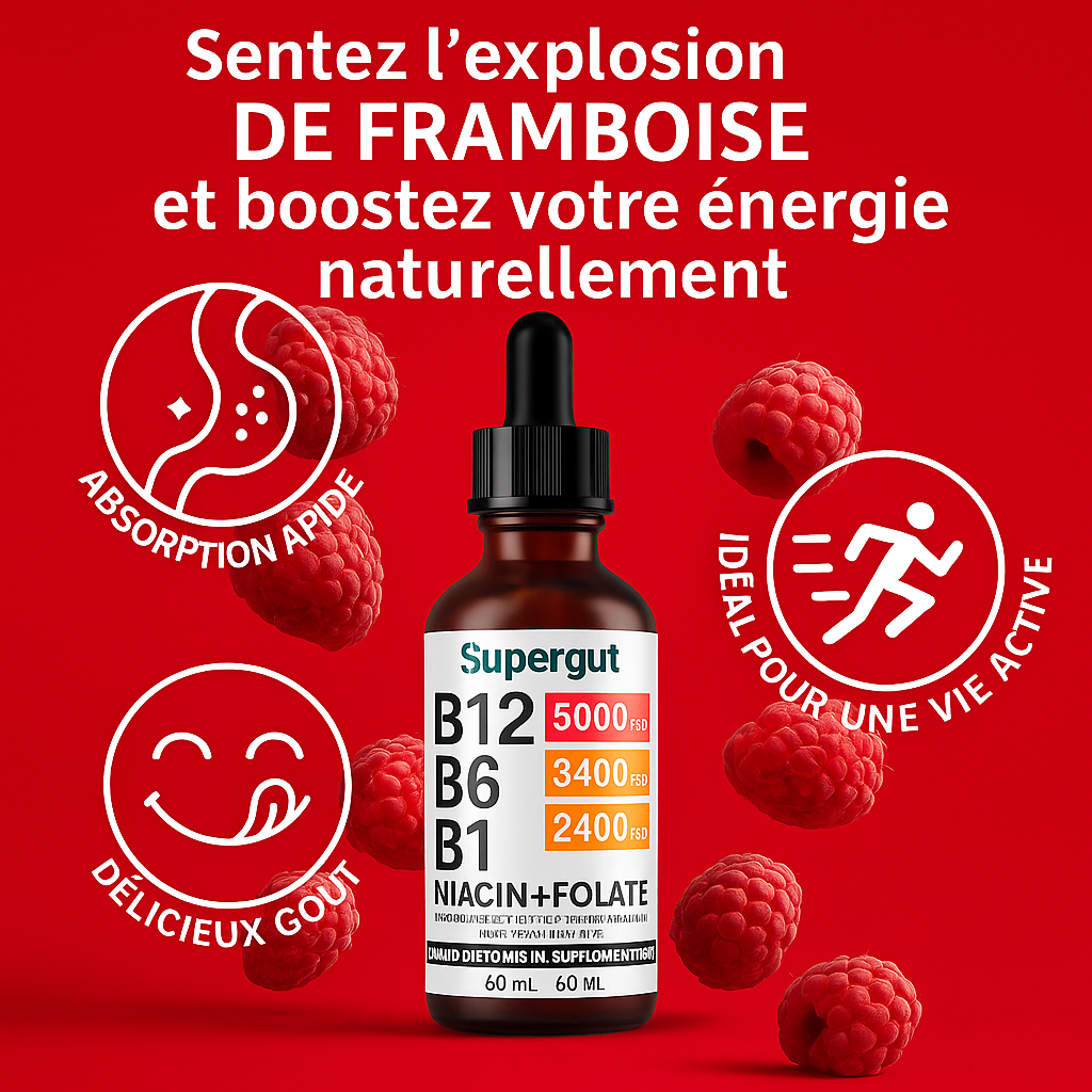 Supplément liquide de vitamine B12 à la framboise
