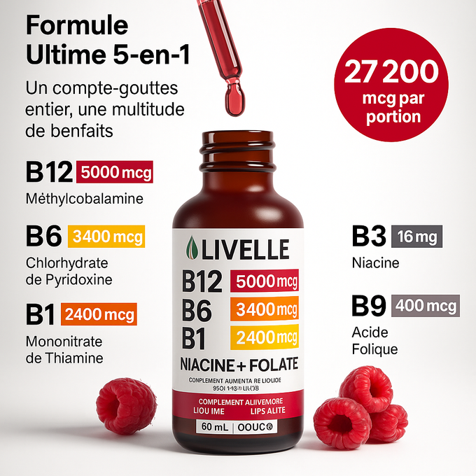 Supplément liquide de vitamine B12 à la framboise