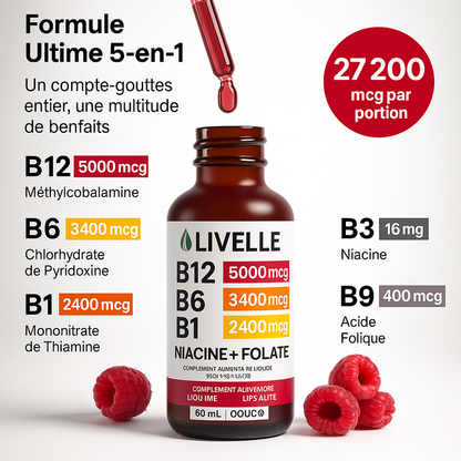 Supplément liquide de vitamine B12 à la framboise